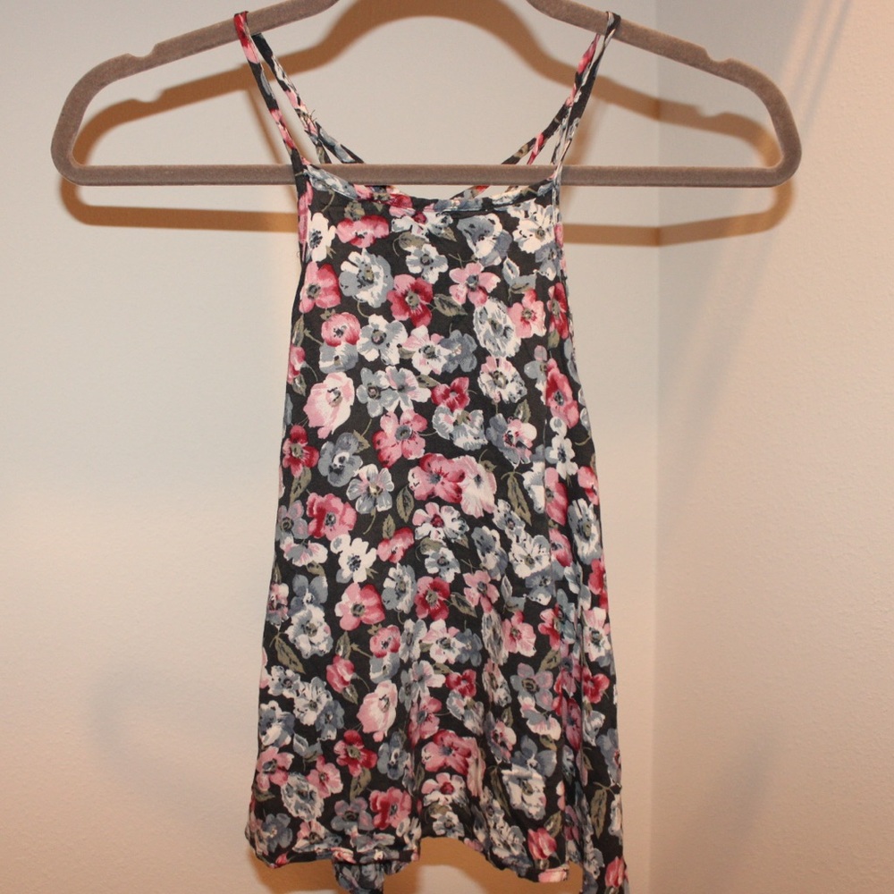Hollister Floral Strappy Flowy Tank Top Size Medium Blue Pink White Flowers